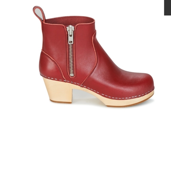 SWEDISH HASBEENS EMY LEATHER WOODEN CLOGS BOOTS - Picture 2 of 8